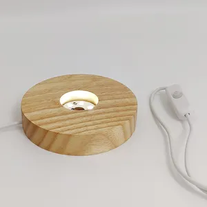 كابل USB خشبي دائري 100 مم مفتاح إضاءة ليلية 3D قاعدة إضاءة ليلية LED