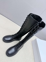 Bottes hautes noires à lacets pour femmes, bottes longues plates avec fermeture éclair latérale, chaussures à la mode automne-hiver
