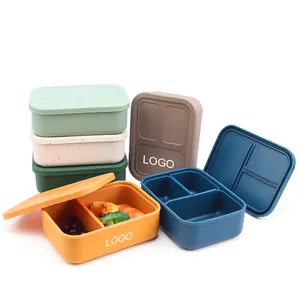 Ide produk baru 2023 bebas BPA wadah makanan silikon lipat kotak makan siang Bento anak-anak silikon dengan kompartemen