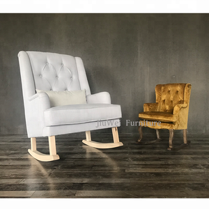 French Antique Wood Tufted Rocking <strong>Chair</strong> with Velvet Reclining Design for <strong>Nursery</strong> Kids for Bedroom Hotel or Apartment - Product Image 5