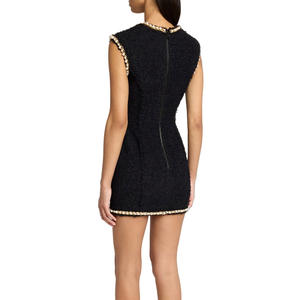 Mini <span class=keywords><strong>abito</strong></span> da donna con rivestimento <span class=keywords><strong>in</strong></span> <span class=keywords><strong>Tweed</strong></span> elegante a vita alta personalizzato con collo quadrato di alta qualità - Product Image 3