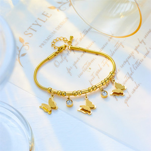 Butterfly Charm Bracelet Gold Tone Titanium Steel Chain With Crystal Pendant Gift Jewelry - Product Image 3