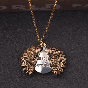Antique <b>Gold</b> Silver Alloy Open <b>Locket</b> Necklace Engraved You Are My Sunshine Sunflower <b>Pendant</b> Necklace Party Jewelry Gift H082 - Product Image 4