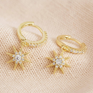 Boucles d'oreilles en zircon étoile et soleil pour femmes, bijoux élégants, délicats et célestes - Product Image 1