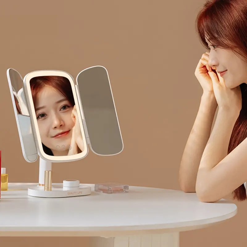 Specchio illuminato 3 volte con 180 di ingrandimento 1X/2X/3X a rotazione regolabile specchio da tavolo con luce LED Espejo De Maquillaje