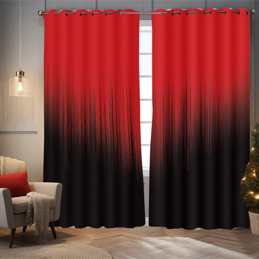 Navidad negro y rojo pista cortinas acabadas poliéster cortinas opacas para niños