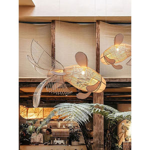 Japanese Style Fish Shaped Chandelier Rattan LED Pendant <b>Light</b> For <b>Dining</b> Room Bar Hotel Lobby Art Decor - Product Image 2