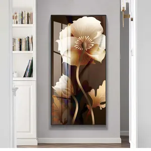 Modern luxury gold flower porch bathroom wall crystal porcelain painting with frame family hotel decoration hanging painting