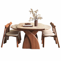 Ensemble de table à manger ronde en chêne de style mid-century avec plateau en pierre frittée et pieds en bois, pliable, durable, 4 places, meubles pour la maison