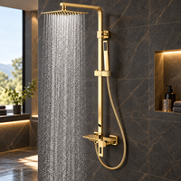 Système de douche à effet pluie et jet en chrome pour projets hôteliers avec barre de glissière réglable et douchette à main pour commandes en gros