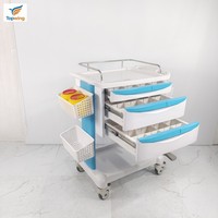 Carrito de Tratamiento Médico Hospitalario de Plástico con 3 Cajones y Cierre Central, 4 Ruedas Silenciosas para Uso en UCI y ER