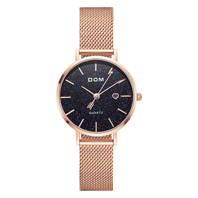 Rose Gold Starry Sky Dial Mesh Strap Arrow Shaped Pointer Love Lady Quartz Watch