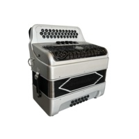 SEASOUND Accordéon Diatonique Professionnel en Bois OEM 34 Boutons 12 Basses 5 Registres Corps Argenté Grille Noire JB3412D