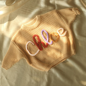 Suéter de bebé de punto grueso con logotipo personalizado, <span class=keywords><strong>jersey</strong></span> de flores bordado hecho a <span class=keywords><strong>mano</strong></span>, ropa de bebé de algodón para niños pequeños, suéter de invierno para niños - Product Image 6