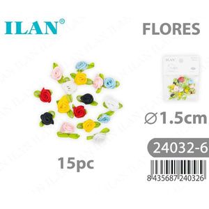 Fiori in Tessuto Ilan 1,5cm Colori Misti 15pz Decorazioni per Artigianato - Product Image 1