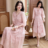 Nouvelle Robe Longue Imprimée Florale Vintage Anti-statique en Soie de Mûrier et Fibre de Viscose 100% avec Col Rond et Taille Ample – Collection Printemps-Été 2026
