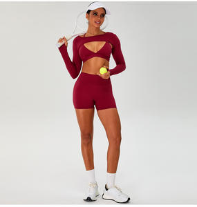 Ensembles de fitness pour femmes Ensemble de sport de haute qualité Shorts et soutien-gorge Scrunch à manches longues Vêtements de yoga actifs Vêtements de sport d'entraînement - Product Image 4