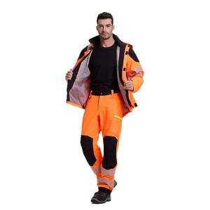 Chaqueta de seguridad reflectante estilo europeo para exportación transfronteriza, conjunto de ropa de trabajo de poliéster naranja con capucha y cuello alto, de fábrica. - Product Image 4