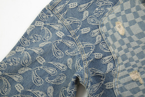 Chaqueta Vaquera con Parches de Flores de Anacardo Rotos, Estilo Urbano Americano de Marca de Moda - Product Image 2