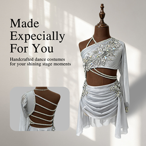 Custom Children's Grey Lyrical <b>Dance</b> Costume Girls Asymmetrical Single Sleeve Jazz <b>Dress</b> Spandex/Polyester Rhinestone Stage - Product Image 1