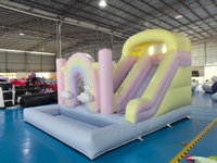 Castillo Inflable Macaron Arcoíris con Tobogán y Piscina de Pelotas, de Grado Comercial, en PVC