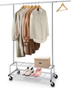 Porte-vêtements robuste de qualité commerciale, armoire à vêtements roulante <span class=keywords><strong>sur</strong></span> <span class=keywords><strong>roulettes</strong></span> et étagères inférieures - Product Image 1