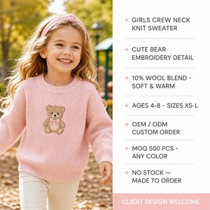 OEM ODM Unisex Kinder Elfenbein Rundhals-Strickpullover mit Teddybär-Stickerei Langarm-Pullover für Herbst und Winter Maßgefertigte Kinderkleidung - Product Image 6