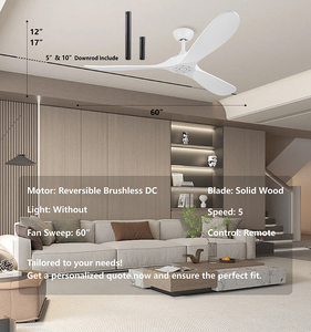 60 ''trắng Quạt trần không có ánh sáng 60 inch Quạt trần ngoài trời không có ánh sáng, 3 lưỡi rắn gỗ không thấm nước fan hâm mộ với điều khiển từ xa - Product Image 3