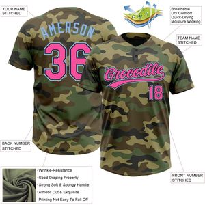 Maillot de softball personnalisé camouflage rose avec numéro, vêtement de baseball unisexe, anti-humidité, impression par sublimation - Product Image 2