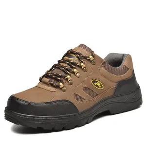 Sapatos de segurança de solda elétrica baratas personalizadas, sapatos de segurança industrial de couro masculinos anti-esmagamento com bico de aço