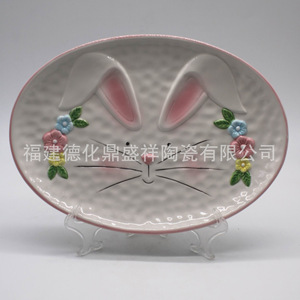 Assiette de Pâques transfrontalière, <span class=keywords><strong>plat</strong></span> à bonbons, <span class=keywords><strong>plat</strong></span> à gâteaux et biscuits, en forme de lapin mignon, peinte à la main, minimalisme moderne, assiette créative - Product Image 3
