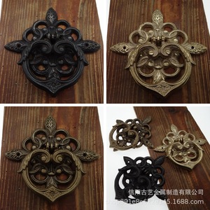 Poignée de porte en laiton de style chinois, design floral antique, anneau de traction en cuivre massif pour porte en bois - Product Image 5