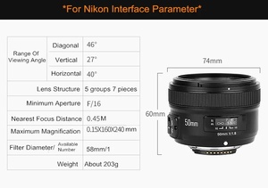 Yongnuo YN50mm F1.8 AF MF <span class=keywords><strong>Objectif</strong></span> YN 50mm <span class=keywords><strong>Objectif</strong></span> à mise au point automatique pour Nikon D800 D300 D700 D3200 D3300 <span class=keywords><strong>D5100</strong></span> D5200 D5300 <span class=keywords><strong>Objectif</strong></span> d'appareil photo reflex numérique - Product Image 4