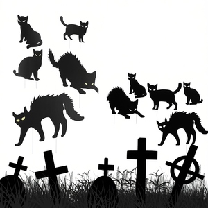 Décorations de jardin pour Halloween, chat noir qui brille dans le noir, pour fête de jardin, utilisation en extérieur - Product Image 1