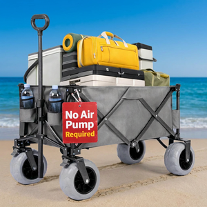 All Terrain Camping Folding <b>Cart</b> Heavy Duty Beach Wagon Foam Filled Big PU Wheels Beach <b>Cart</b> for Sand - Product Image 1