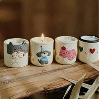 Bougies parfumées fantaisie en cire de soja, mini-tasses de dessins animés peintes à la main, mignonnes et de qualité supérieure, pour l'aromathérapie, cadeau de fêtes Diwali
