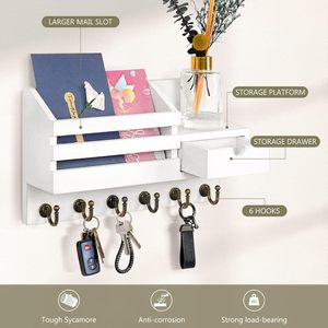 Mộc mạc bằng gỗ treo tường Key rack với kệ và móc gỗ Key và mail chủ cho lối vào và trang trí nội thất - Product Image 6