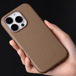 Étui de téléphone en cuir véritable magnétique simple vintage mat givré grain de galet 360 pour iPhone 17 16 15 14 13 12 - Product Image 1