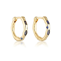 Anting Hoop Perak 925 LOZRUNVE Berhiaskan Zirkon, Safir Biru, dan Batu Marquise, Buatan Tangan dengan Teknik Palu