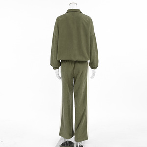 ชุดเสื้อคาร์ดิแกนมีซิปและกางเกงขากว้างของผู้หญิงชุดแนวสตรีทเย็บต่อกันฤดูใบไม้ร่วงฤดูหนาว - Product Image 2