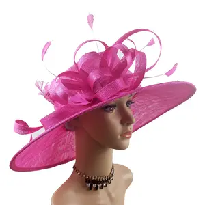 ABPF — chapeau à large bord pour femme, en tissu rose tendance, style Sinamay, pour fête de thé, mariage, fête, chapeau de course, bonneterie