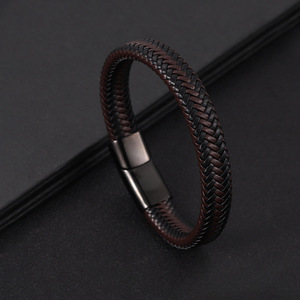 Pulsera magnética tejida de cuero y acero inoxidable para hombre, estilo empresarial, antiestática, 19cm, 21cm, 23cm - Product Image 1