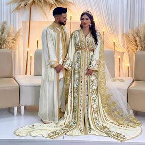 Elegant Embroidered Polyester Maxi <b>Thobe</b> Wedding Floor Floral Pattern Middle East Women Long Sleeve High Neck Traditional Modest - Product Image 1