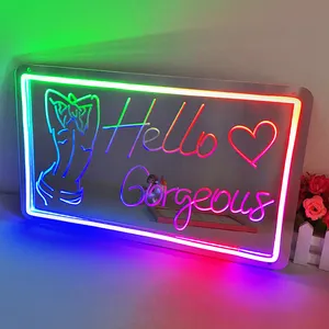 Dropshipping Gratis Ontwerp 5V Hello Prachtige Dreamcolor Neon Spiegel Led Letters Ijdelheid Spiegel Met Licht Neon Teken