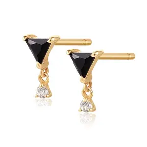 Gemnel ear accessory jewelry dainty black trillion-cut spinel and white sapphire drop stud earring