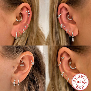 Boucles d'oreilles en argent sterling S925 avec zircon et diamant, boucles d'oreilles pour cartilage, boucles d'oreilles tendance - Product Image 3