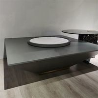 Table basse carrée moderne de luxe de haute qualité pour bureau à domicile, en métal et marbre, avec plateau en verre trempé, gris éléphant + blanc ventre de poisson, moderne