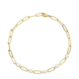 Placcato oro Vermeil 925 Sterling Silver Fine Jewelry pietra naturale cristallo Moissanite Charm Link Chain Paperclip bracciale donna
