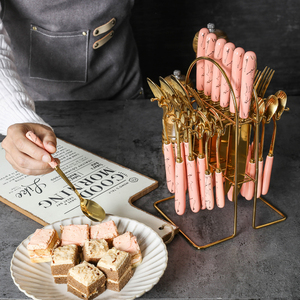 Trong Kho Thép Không Gỉ 24 Mảnh Thiết Lập Giá Gốm Xử Lý Dao Muỗng Nĩa Hộp Quà Tặng Thiết Lập Thực Phẩm Phương Tây Bắc Âu Phong Cách Dao Kéo Thiết Lập - Product Image 3