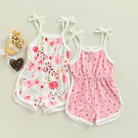 Combinaison d'été personnalisée avec logo pour filles, barboteuse à rayures florales pour nouveau-né et tout-petit, vêtements à bretelles à nouer, body bébé